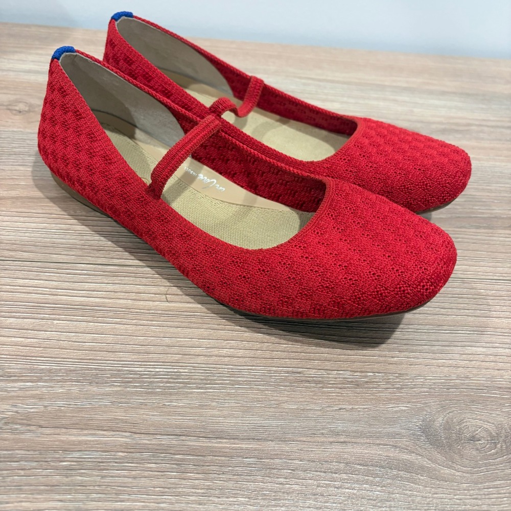 Rothy's The Max Square Red Flat Shoes Womens Size 7.5 Knit